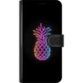 Miniatyrbild 3 av 3: Kompatibelt Plånboksfodral till Samsung Galaxy A52s 5G Neonillustration av ananas i färgglatt ljus mot svart bakgrund i lekfull design
