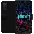 Miniatyrbilde 1 av 2: Kompatibelt Lommeboketui til Samsung Galaxy A03s Fortnite-plakat – Logo i blå neon på svart bakgrunn, gamingdesign