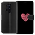 Pikkukuva 1 / 3: Yhteensopiva Lompakkokotelo OnePlus 8 Pro Käsin piirretty vaaleanpunainen sydän mustalla minimalistisella taustalla