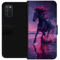 Miniatyrbilde 1 av 2: Kompatibelt Lommeboketui til Samsung Galaxy A03s Elegant svart hest som løper gjennom vann i lilla og rosa lys med en magisk følelse