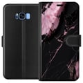 Miniatyrbillede 1 af 3: Kompatibel Tegnebogsetui til Samsung Galaxy S8 Sort og lyserødt marmormønster med kraftige kontraster, skarpe revnelinjer og poleret stenæstetik