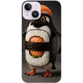 Pikkukuva 1 / 3: Yhteensopiva Puhelinkuori Apple iPhone 14 Plus Sushipingviinidesign – Luova kawaii-aihe, jossa on lohta, riisiä ja merilevää