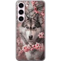 Miniatyrbild 1 av 3: Kompatibelt Mobilskal till Samsung Galaxy S23 Husky med blå ögon bland rosa körsbärsblommor – vackert, naturinspirerat och detaljrikt motiv.