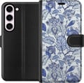 Miniatyrbillede 1 af 3: Kompatibel Tegnebogsetui til Samsung Galaxy S23 Blomster Blå...