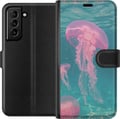 Pikkukuva 1 / 3: Yhteensopiva Lompakkokotelo Samsung Galaxy S21+ 5G Vaaleanpunaiset meduusat kirkkaansinisessä meressä, maaginen vedenalainen design, jossa on rauhall