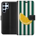 Miniatyrbild 1 av 3: Kompatibelt Plånboksfodral till Samsung Galaxy S22 Ultra 5G Citron citrus lemon pattern gul frukt köksdekor sommar print retro stil inredning tapet f