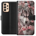 Pikkukuva 1 / 3: Yhteensopiva Lompakkokotelo Samsung Galaxy A33 5G Siperianhusky juliste koira siniset silmät kirsikankukat koira susi luonto eläin kukat söpö retro d