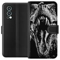Miniatyrbillede 1 af 3: Kompatibel Tegnebogsetui til OnePlus Nord 2 5G T-Rex brøl dinosaur episk sort-hvidt forhistorisk bæst voldsomt brøl monster kunst illustration plakat