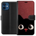 Miniatyrbild 1 av 3: Kompatibelt Plånboksfodral till Apple iPhone 12 Minimalistisk svart katt med stora ögon – charmigt djurmotiv i modern grafisk stil