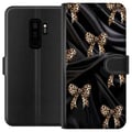 Miniatyrbillede 1 af 3: Kompatibel Tegnebogsetui til Samsung Galaxy S9+ Leopardrosetter på sort silke, luksuriøst mønster med eksklusiv modefølelse, perfekt til dig, der kan