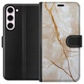 Pikkukuva 1 / 3: Yhteensopiva Lompakkokotelo Samsung Galaxy S23+ Valkoinen marmori kultajuovilla, elegantti ja ylellinen design täydellinen sinulle, joka rakastat tyy
