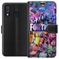 Miniatyrbillede 1 af 2: Kompatibel Tegnebogsetui til Samsung Galaxy A40 Fortnite-collage med karakterer, Victory Royale og loot – farverigt Fortnite-design med skins og ikon