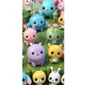 Miniatyrbillede 4 af 4: Kompatibel Tegnebogsetui til Apple iPhone 13 Pro Kawaii-dyr i pastelfarver, farverige figurer på grøn baggrund, legende motiv til børn og unge voksne