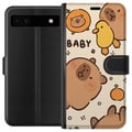 Miniatyrbild 1 av 3: Kompatibelt Plånboksfodral till Google Pixel 6a Kawaii Capybara illustration – Söt tecknad design med ankor och apelsiner