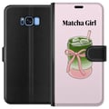 Miniatyrbillede 1 af 3: Kompatibel Tegnebogsetui til Samsung Galaxy S8 Matcha Girl-illustration – kawaii-inspireret te-design med lyserød sløjfe