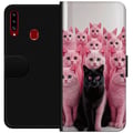 Miniatyrbild 1 av 2: Kompatibelt Plånboksfodral till Samsung Galaxy A20s Svart katt bland rosa katter rolig kontrastfylld design med lekfull charm och trendig färgkombina