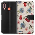 Miniatyrbillede 1 af 2: Kompatibel Tegnebogsetui til Samsung Galaxy A20e Bær & Blomster - mønster med blå blomster og skovbær
