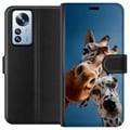 Pikkukuva 1 / 3: Yhteensopiva Lompakkokotelo Xiaomi 12 Pro Kirahvi-dalmatialainen-duoaihe, jossa on hauska lähikuva kirahvista ja dalmatialaisesta aurinkoisessa kuvak