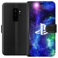 Miniatyrbillede 1 af 3: Kompatibel Tegnebogsetui til Samsung Galaxy S9+ PlayStation-logo mod galaksebaggrund kosmisk gamingdesign til gamere og konsolfans
