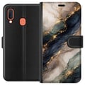 Pikkukuva 1 / 2: Yhteensopiva Lompakkokotelo Samsung Galaxy A20e Ylellinen abstrakti marmoritaide mustana, valkoisena ja kultaisena elegantteine linjoineen, eksklusii
