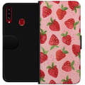 Miniatyrbild 1 av 2: Kompatibelt Plånboksfodral till Samsung Galaxy A20s Strawberry Dreams – jordgubbsmönster i retrostil