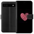 Pikkukuva 1 / 3: Yhteensopiva Lompakkokotelo Google Pixel 6a Käsin piirretty vaaleanpunainen sydän mustalla minimalistisella taustalla