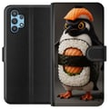 Miniatyrbillede 1 af 3: Kompatibel Tegnebogsetui til Samsung Galaxy A32 5G Sushi-pingvindesign – Kreativt kawaii-motiv med laks, ris og tang