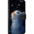 Pikkukuva 3 / 3: Yhteensopiva Lompakkokotelo Samsung Galaxy S23+ Unenomainen tähtikissa, jossa valkoinen kissa katsoo tähtiä, unenomainen ja maaginen aihe kissanystäv