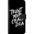 Pikkukuva 3 / 3: Yhteensopiva Lompakkokotelo Google Pixel 6a Mustavalkoinen tekstisuunnittelu, jossa on viesti Trust Your Crazy Idea voimakkaalla sivellintyylillä, jo