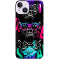 Miniatyrbild 1 av 3: Kompatibelt Mobilskal till Apple iPhone 14 Plus Tre apor konst – Graffitiinspirerat neonmotiv ser inget hör inget säger inget
