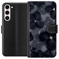 Pikkukuva 1 / 3: Yhteensopiva Lompakkokotelo Samsung Galaxy S23+ Abstrakti tumma kukkakuvio mustanharmaissa sävyissä, elegantilla, dramaattisella ja modernilla tunnel