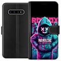 Miniatyrbild 1 av 3: Kompatibelt Plånboksfodral till Samsung Galaxy S10+ Roblox Hoodie Legend Mystisk Robloxfigur i blå hoodie med futuristiskt neonljus