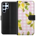 Pikkukuva 1 / 3: Yhteensopiva Lompakkokotelo Samsung Galaxy S22 Ultra 5G Sitruunanpunainen gingham-kuvio – sitruunakuvio, jossa on vaaleanpunainen ruutukuvio pastelli