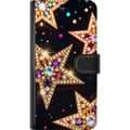 Miniatyrbilde 3 av 3: Kompatibelt Lommeboketui til Apple iPhone 12 Gyldne glitterstjerner med krystaller og festlig lyseffekt på mørk bakgrunn, et elegant motiv for jul, n