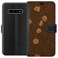Miniatyrbillede 1 af 3: Kompatibel Tegnebogsetui til Samsung Galaxy S10+ Retro blomstermønster brun baggrund blomster vintage 70’er-stil boheme tapetdesign tryk