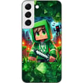 Pikkukuva 1 / 3: Yhteensopiva Puhelinkuori Samsung Galaxy S22 5G Minecraft-pelaajapoika vihreässä hupparissa – piirretty Minecraft-poika, jolla on miekka, pikseleitä