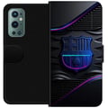 Miniatyrbillede 1 af 3: Kompatibel Tegnebogsetui til OnePlus 9 Pro FC Barcelona-emblem i neonblåt og rosa med futuristisk metalfølelse