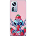 Miniatyrbillede 1 af 3: Kompatibel Mobilcover til Xiaomi 12 Pro Stitch Strawberry Love – sødt motiv med blå figur og jordbær i lyserødt pasteltema