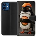 Miniatyrbilde 1 av 3: Kompatibelt Lommeboketui til Apple iPhone 12 Sushi-pingvindesign – Kreativt kawaii-motiv med laks, ris og tang
