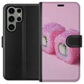 Miniatyrbillede 1 af 3: Kompatibel Tegnebogsetui til Samsung Galaxy S23 Ultra Sushi plakat lyserød glitter kawaii japansk mad rulle ris fisk æstetisk tæppedesign sød Japan k