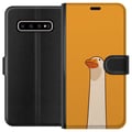 Miniatyrbillede 1 af 3: Kompatibel Tegnebogsetui til Samsung Galaxy S10+ Minimalistisk gåseillustration på varm gul baggrund – humoristisk dyredesign i moderne og rolig cart