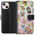 Pikkukuva 1 / 3: Yhteensopiva Lompakkokotelo Apple iPhone 13 mini Cute Stamp Squad – söpö keräilyaihe, jossa on värikkäitä eläinasuihin pukeutuneita hahmoja ja leikki