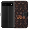 Pikkukuva 1 / 3: Yhteensopiva Lompakkokotelo Google Pixel 6a Ylellinen monogrammikuvio, jossa on rikkinäinen nalle tumman muotivaikutteisen estetiikan keskellä