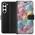 Miniatyrbild 1 av 3: Kompatibelt Plånboksfodral till Samsung Galaxy S23 Pastell marängmotiv med candy färger rosa blå och gult söt bakdesign för fikaälskare