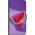 Miniatyrbild 2 av 2: Kompatibelt Plånboksfodral till Samsung Galaxy A20s Vattenmelon i glasstil mot lila bakgrund fräsch somrig design med saftig och modern känsla