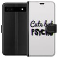 Pikkukuva 1 / 3: Yhteensopiva Lompakkokotelo Google Pixel 6a Minimalistinen glitch-typografia, jossa on teksti cute but psycho neonmaisella väritehosteella