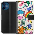 Miniatyrbilde 1 av 3: Kompatibelt Lommeboketui til Apple iPhone 12 Doodle-illustrasjon med stjerner, hjerter, regnbue, skyer, blader og piler – perfekt for deg som liker s