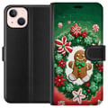 Miniatyrbild 1 av 3: Kompatibelt Plånboksfodral till Apple iPhone 13 Gingerbread Wreath julmotiv med krans pepparkaka och klassisk grönröd färgton