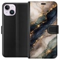 Pikkukuva 1 / 3: Yhteensopiva Lompakkokotelo Apple iPhone 14 Ylellinen abstrakti marmoritaide mustana, valkoisena ja kultaisena elegantteine linjoineen, eksklusiivine