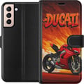 Miniatyrbild 1 av 3: Kompatibelt Plånboksfodral till Samsung Galaxy S21 Ducati röd sportmotorcykel mot eld bakgrund fartfyllt motiv för motorälskare